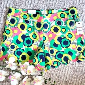 Crown and Ivy Green Pink Yellow Floral Scalloped Shorts